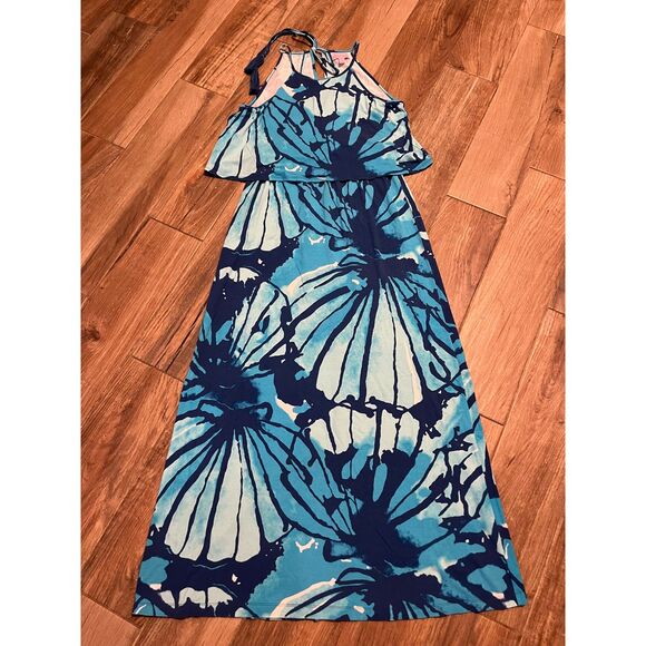 Lilly Pulitzer Levine Maxi Dress Sparkling Blue Get Inky Size Small - Picture 9 of 9